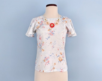 Vintage 70s Floral Blouse, 1970s Boho Flutter Sleeve Top