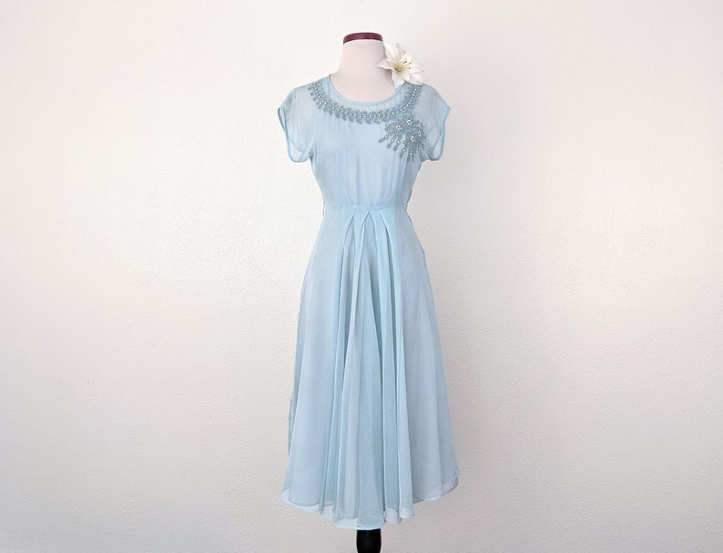 light blue 50s dress