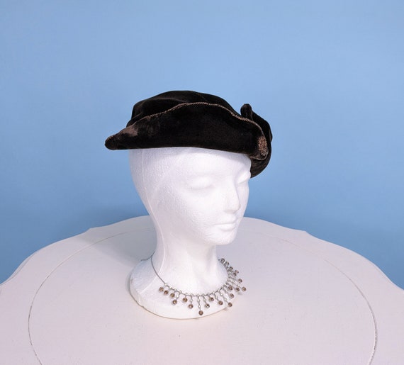 Vintage 1950s Brown Velvet Brimmed Hat, Vintage 5… - image 6