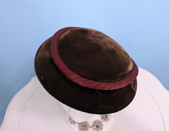 Vintage 1950s Brown Velvet Tilt Hat, Vintage 50s … - image 5