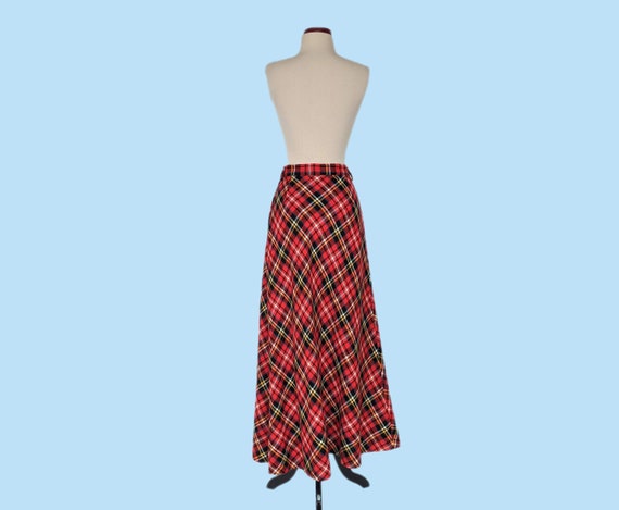 Vintage 70s Red Plaid Boho Maxi Skirt, 1970s Bias… - image 7