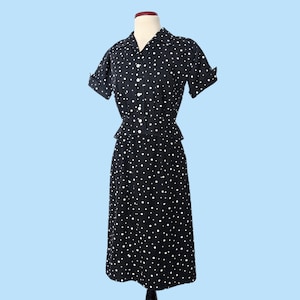 Vintage 1950s Black Polka Dot Day Dress Set, Vintage 50s Wiggle Dress with Cropped Jacket image 6