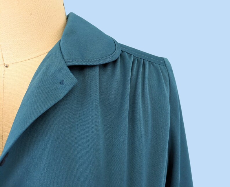 Vintage 1970s Teal Blue Button Down Shirt, Vintage 70s Long Sleeve Collared Blouse image 4