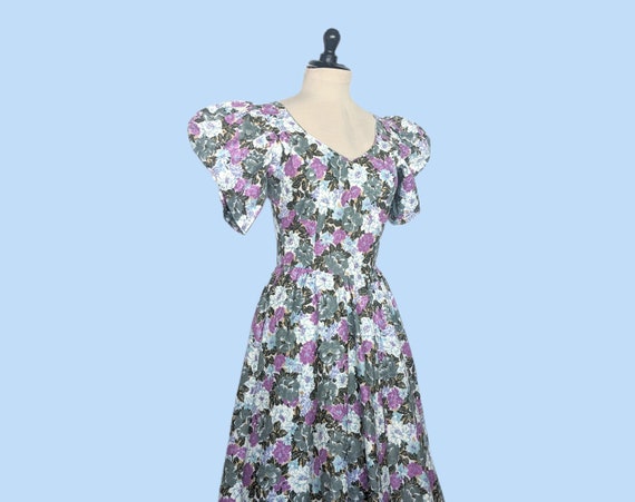 Vintage 80s Puffed Sleeve Floral Sundress, 1980s … - image 3