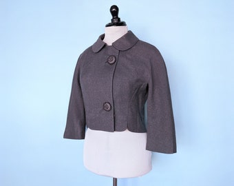 Vintage 1960s Mint Condition Cropped Gray Mod Jacket, 60s Peter Pan Collar Wool Bolero Jacket