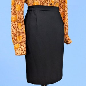 Vintage 80s Black Crepe Pencil Skirt, 1980s High Waist Fitted Skirt image 3