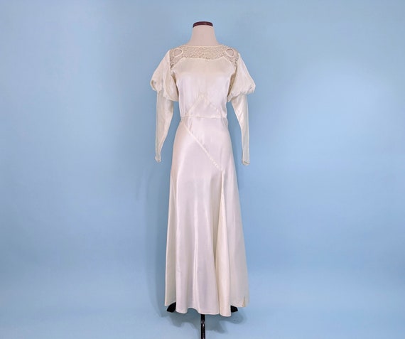 Vintage 1930s Ivory Silk Long Sleeve Wedding Gown… - image 5