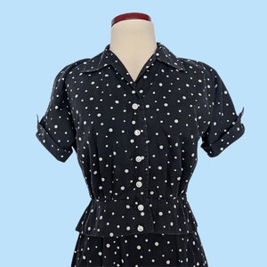Vintage 1950s Black Polka Dot Day Dress Set, Vintage 50s Wiggle Dress with Cropped Jacket image 8