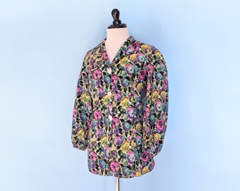 Chaqueta floral multicolor vintage de los años 80, chaqueta ligera a medida vintage de los años 80