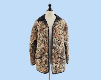 Vintage 90s Leopard Print Quilted Jacket, 1990s Straight Fit Boxy Jacket