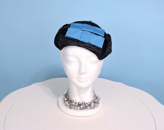 Vintage 1950s Black Velvet Cocktail Hat, Elegant … - image 1