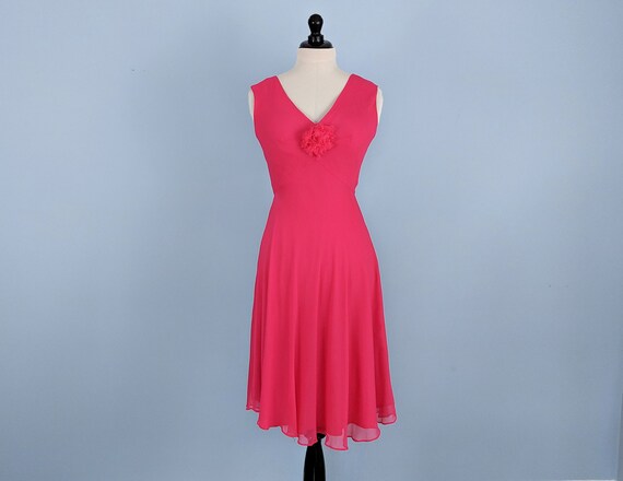 Vintage 60s Bright Pink Silk Chiffon Party Dress,