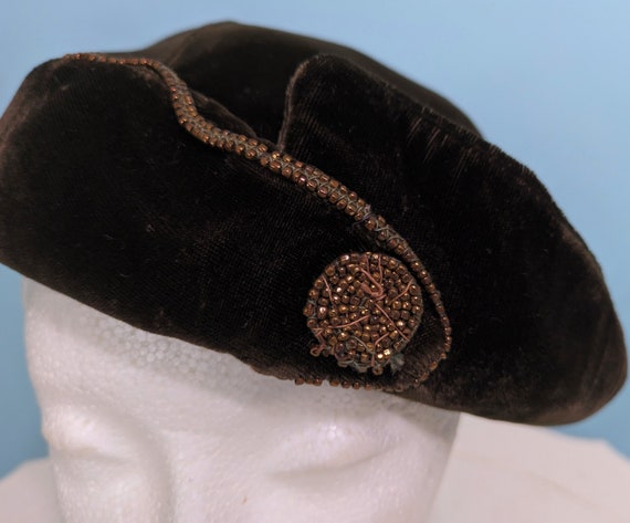 Vintage 1950s Brown Velvet Brimmed Hat, Vintage 5… - image 3