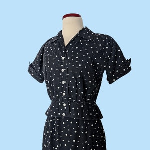 Vintage 1950s Black Polka Dot Day Dress Set, Vintage 50s Wiggle Dress with Cropped Jacket image 5