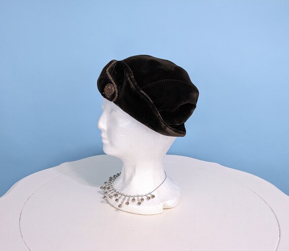 Vintage 1950s Brown Velvet Brimmed Hat, Vintage 5… - image 5