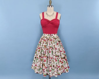 Handmade 1950s Style Vintage Novelty Print Swing Skirt, 50s Reproduction Full Cotton Skirt