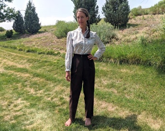 Vintage 80s/Early 90s Brown Suede Leather Pants, 1980s/1990s High Waist Tapered Leg Pleated Leather Trousers