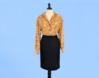 Vintage 80s Black Crepe Pencil Skirt, 1980s High Waist Fitted Skirt