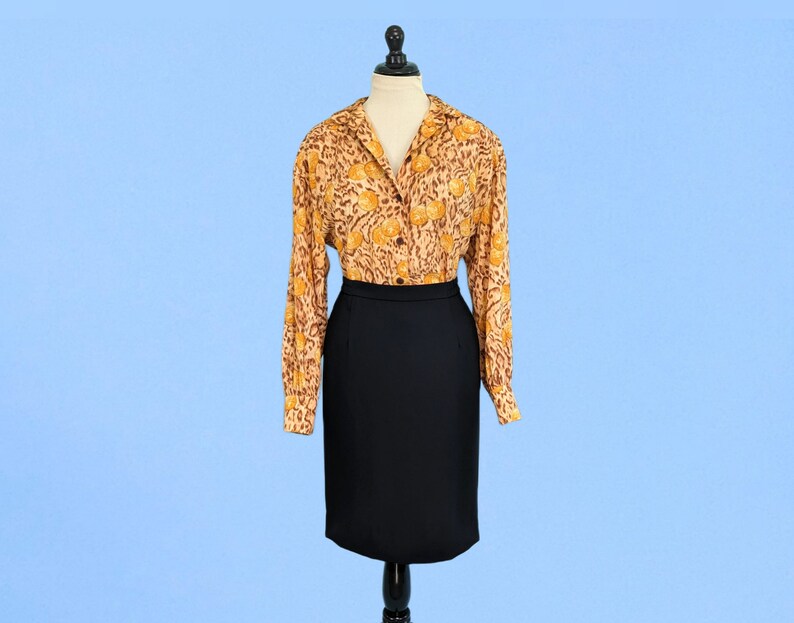 Vintage 80s Black Crepe Pencil Skirt, 1980s High Waist Fitted Skirt image 1