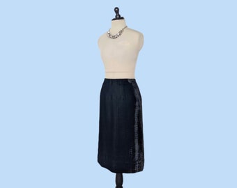 Vintage 60s Black Velvet Pencil Skirt, 1960s Knee Length Fitted Skirt