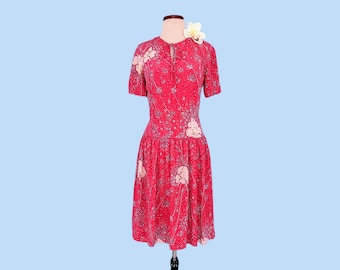 Vintage 90s Pink Floral Sundress, 1990s Tie Neckline Indie Dress, 90s Floral Summer Dress