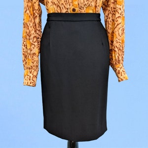 Vintage 80s Black Crepe Pencil Skirt, 1980s High Waist Fitted Skirt image 4