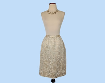Vintage 60s Gold Metallic Pencil Skirt, 1960s Fitted Party Skirt