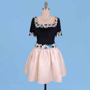 Vintage 90s Bob Mackie Beaded Cocktail Dress, Vintage 1990s Embellished Sequin Black and Ivory Evening Gown