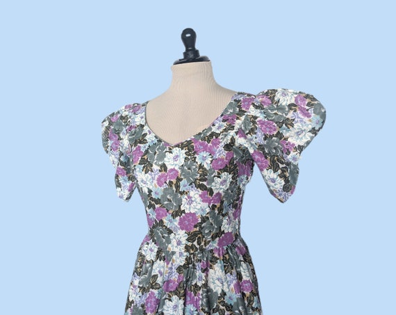 Vintage 80s Puffed Sleeve Floral Sundress, 1980s … - image 6