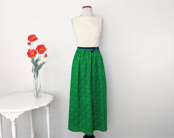 Vintage 60s Lanz Originals Floral Maxi Dress, 1960s Green and White Color Block Boho Dress