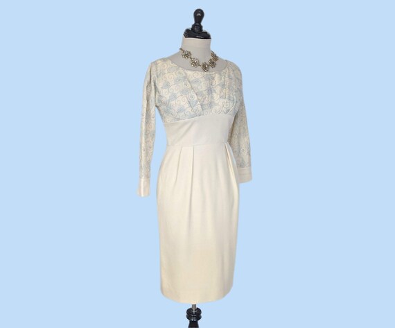 Vintage 1950s Elegant Embroidered Wiggle Dress, V… - image 2