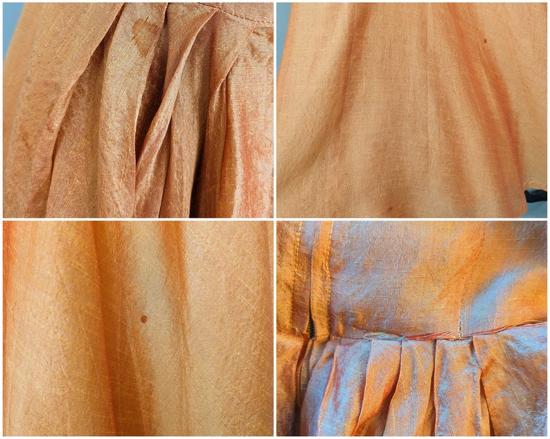 Vestido de fiesta naranja iridiscente vintage de los años 50, vestido de noche de seda Dupioni con falda completa vintage de los años 50, vestido de fiesta con cuello de lentejuelas imagen 9