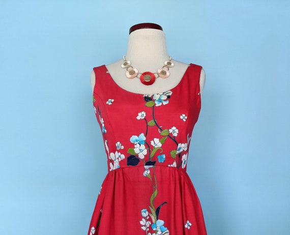 Vintage 70s Victor Costa Red Floral Maxi Dress, 1… - image 6