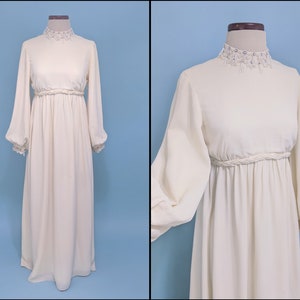 Vintage 1960s Emma Domb Ivory Wedding Dress, Vintage 60s Long Sleeve Mod Evening Gown