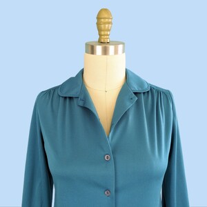 Vintage 1970s Teal Blue Button Down Shirt, Vintage 70s Long Sleeve Collared Blouse image 3