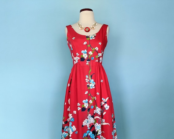 Vintage 70s Victor Costa Red Floral Maxi Dress, 1… - image 3