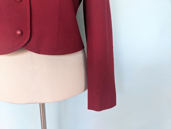 Vintage 80s Red Wool Blazer, 1980s Cropped Jacket - image 2