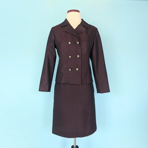 Vintage 60s Burgundy Wool Skirt Suit, 1960s Two Piece Skirt and Jacket Set, Vintage 60s Mod Women&#39;s Suit