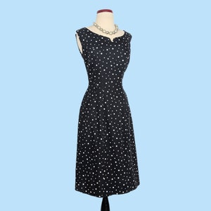 Vintage 1950s Black Polka Dot Day Dress Set, Vintage 50s Wiggle Dress with Cropped Jacket image 2
