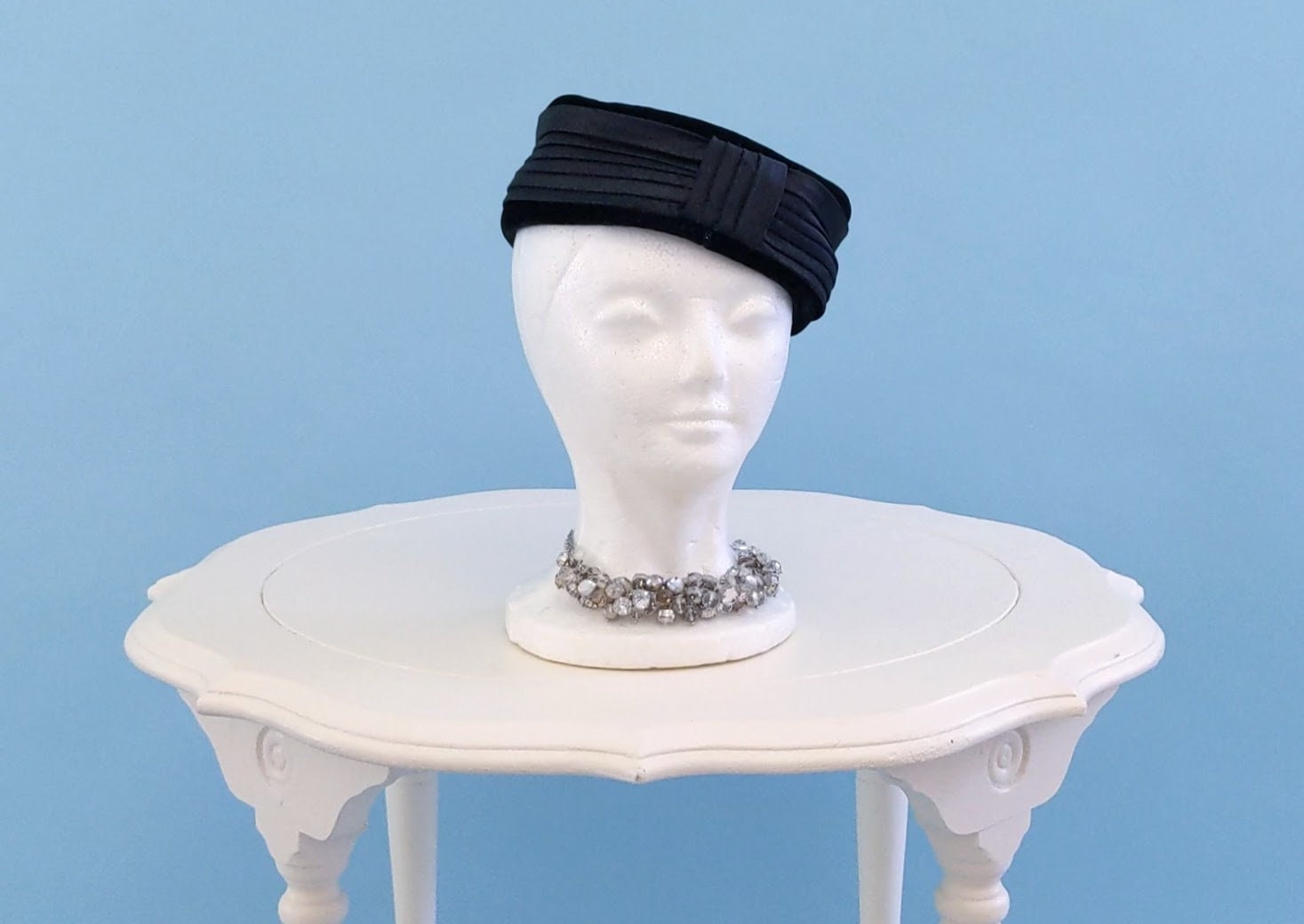 Vintage Black Velvet Satin Pillbox Hat Veil 1950s 60s Cocktail Formal il_fullxfull.5169641884_6zo0.jpg main image 4