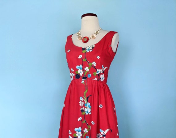 Vintage 70s Victor Costa Red Floral Maxi Dress, 1… - image 7