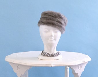 Vintage 1960s Stylish Fur Pillbox Hat, Vintage 60s Russian Style Winter Hat