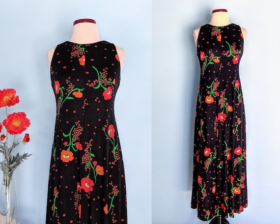 Vintage 70s Floral Poppy Print Boho Maxi Dress, 19