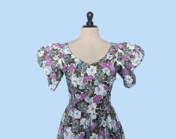 Vintage 80s Puffed Sleeve Floral Sundress, 1980s … - image 2