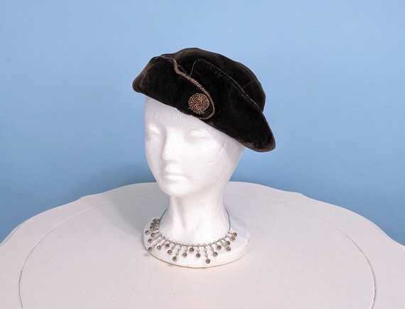 Vintage 1950s Brown Velvet Brimmed Hat, Vintage 5… - image 2