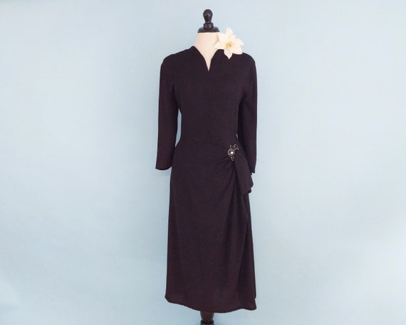 Vintage 1940s Elegant Black Rayon Evening Gown, Vi