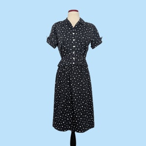 Vintage 1950s Black Polka Dot Day Dress Set, Vintage 50s Wiggle Dress with Cropped Jacket image 9