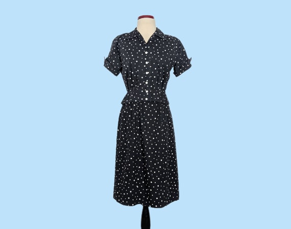 Vintage 1950s Black Polka Dot Day Dress Set, Vint… - image 9