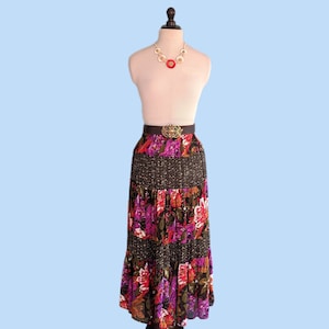 Vintage 90s Floral Boho Maxi Skirt, Vintage 1990s Tiered Peasant Skirt
