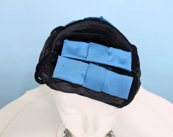 Vintage 1950s Black Velvet Cocktail Hat, Elegant … - image 2